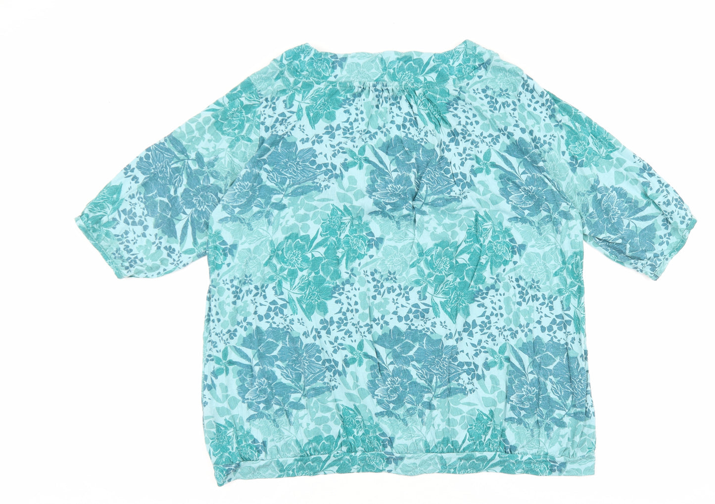 Debenhams Womens Blue Floral Polyester Basic Blouse Size 18 Scoop Neck