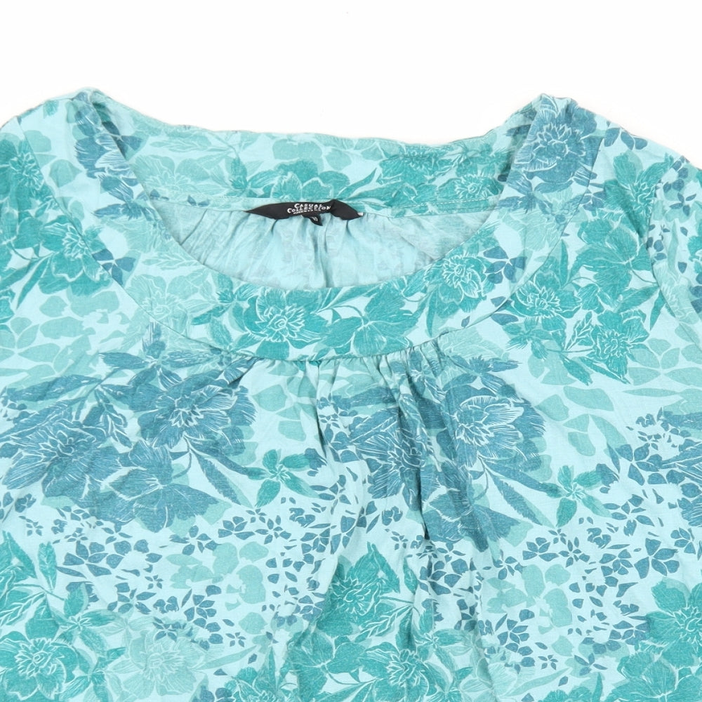 Debenhams Womens Blue Floral Polyester Basic Blouse Size 18 Scoop Neck