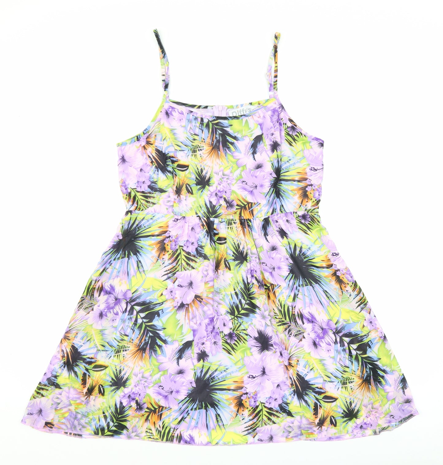 Diffuse Womens Multicoloured Floral Polyester Tank Dress Size 14 Round Neck Zip