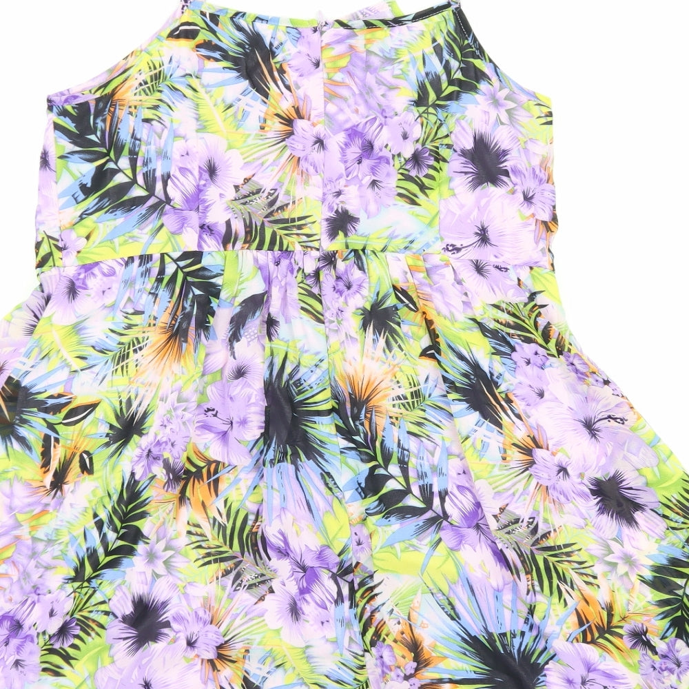 Diffuse Womens Multicoloured Floral Polyester Tank Dress Size 14 Round Neck Zip