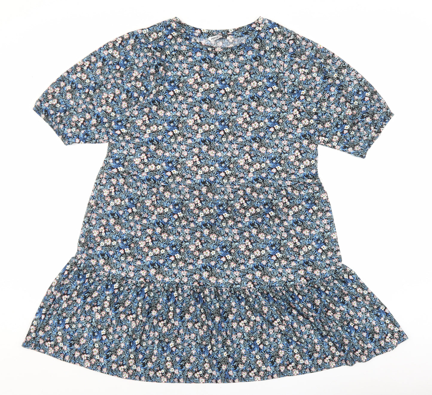PEP&CO Womens Blue Floral Polyester A-Line Size 14 Round Neck Pullover