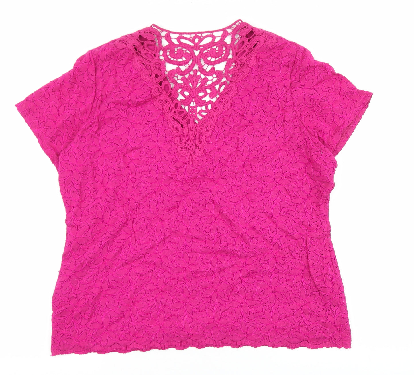 Marks and Spencer Womens Pink Floral Cotton Basic T-Shirt Size 16 V-Neck