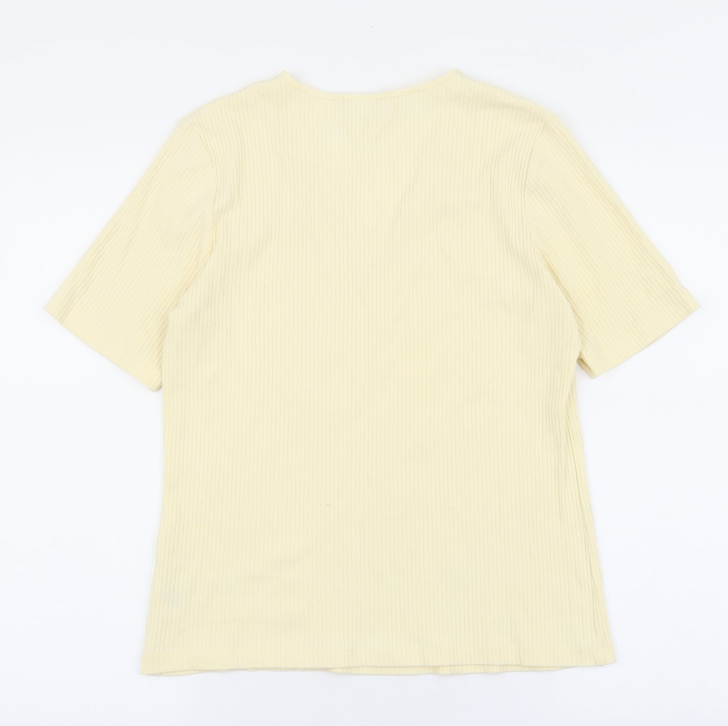 Marks and Spencer Womens Ivory Cotton Basic T-Shirt Size 16 V-Neck