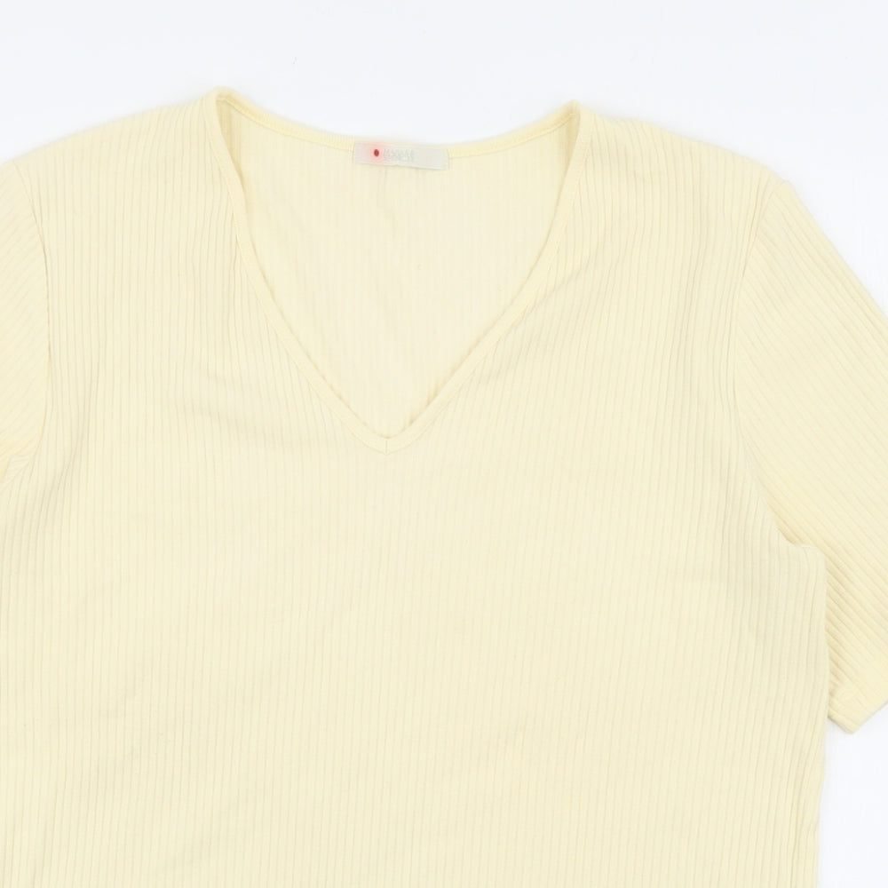 Marks and Spencer Womens Ivory Cotton Basic T-Shirt Size 16 V-Neck