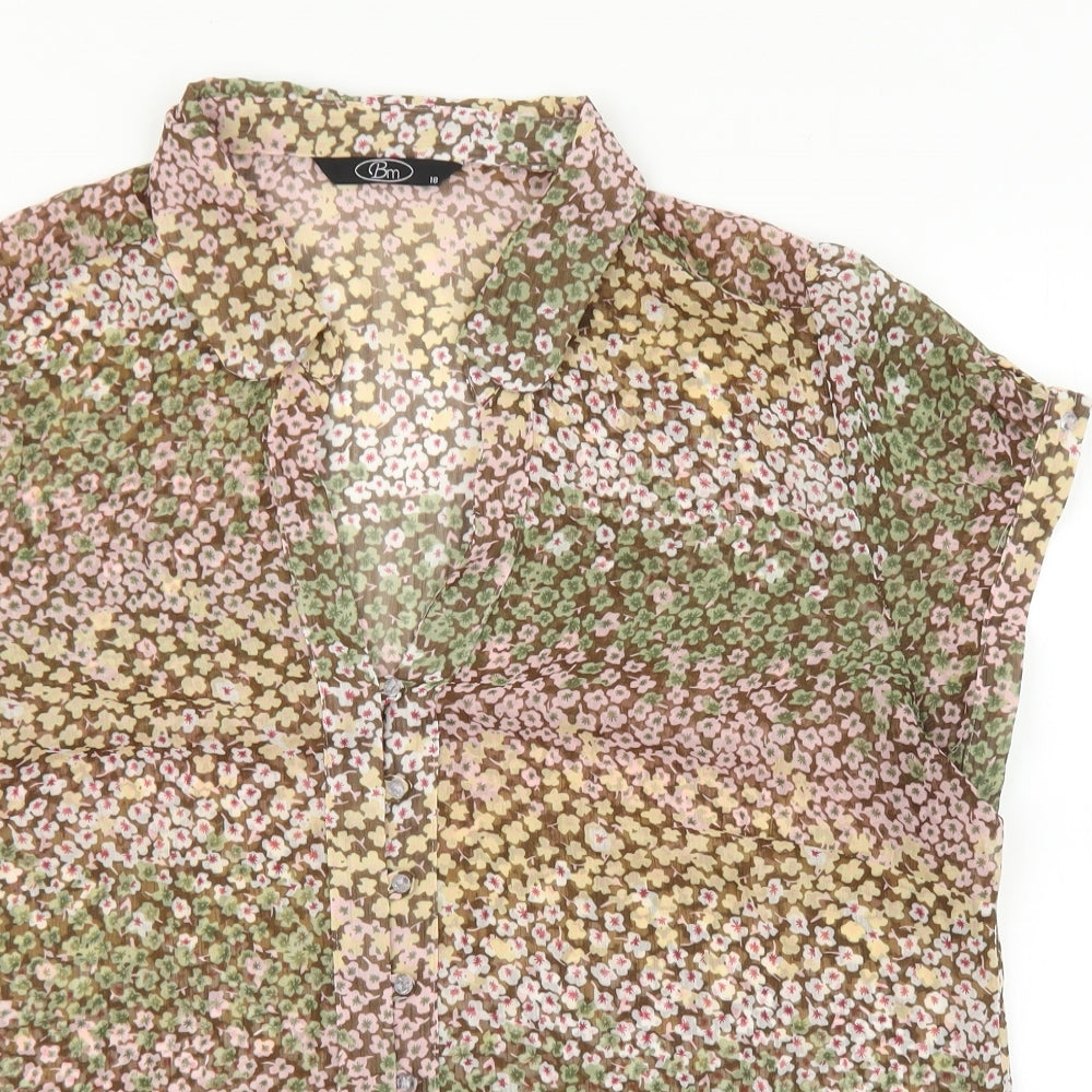 Bonmarché Womens Brown Geometric Polyester Basic Blouse Size 18 V-Neck