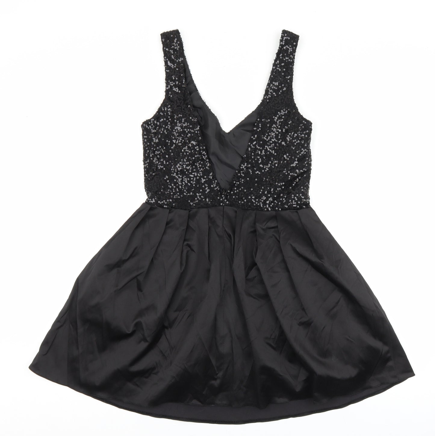 ASOS Womens Black Polyester Fit & Flare Size 12 V-Neck Zip