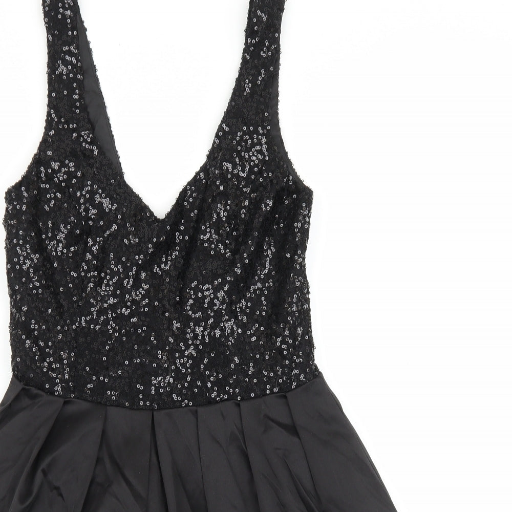 ASOS Womens Black Polyester Fit & Flare Size 12 V-Neck Zip