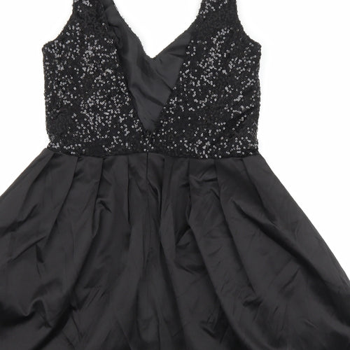 ASOS Womens Black Polyester Fit & Flare Size 12 V-Neck Zip