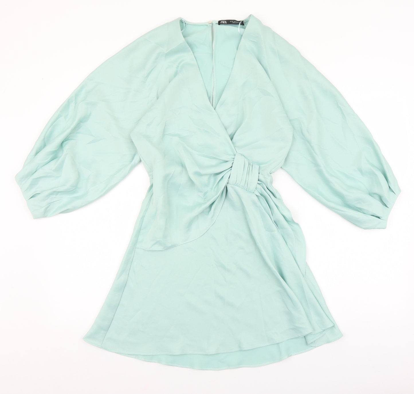 Zara Womens Green Polyester Fit & Flare Size XS V-Neck Button