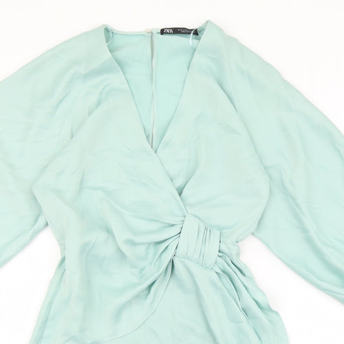 Zara Womens Green Polyester Fit & Flare Size XS V-Neck Button