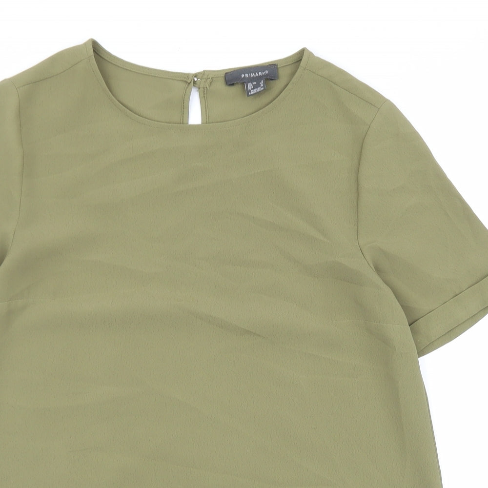 Primark Womens Green Polyester Basic Blouse Size 6 Round Neck