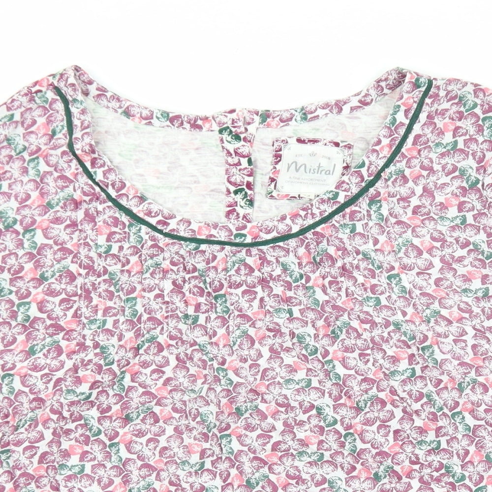 Mistral Womens Purple Geometric Modal Basic T-Shirt Size 14 Round Neck