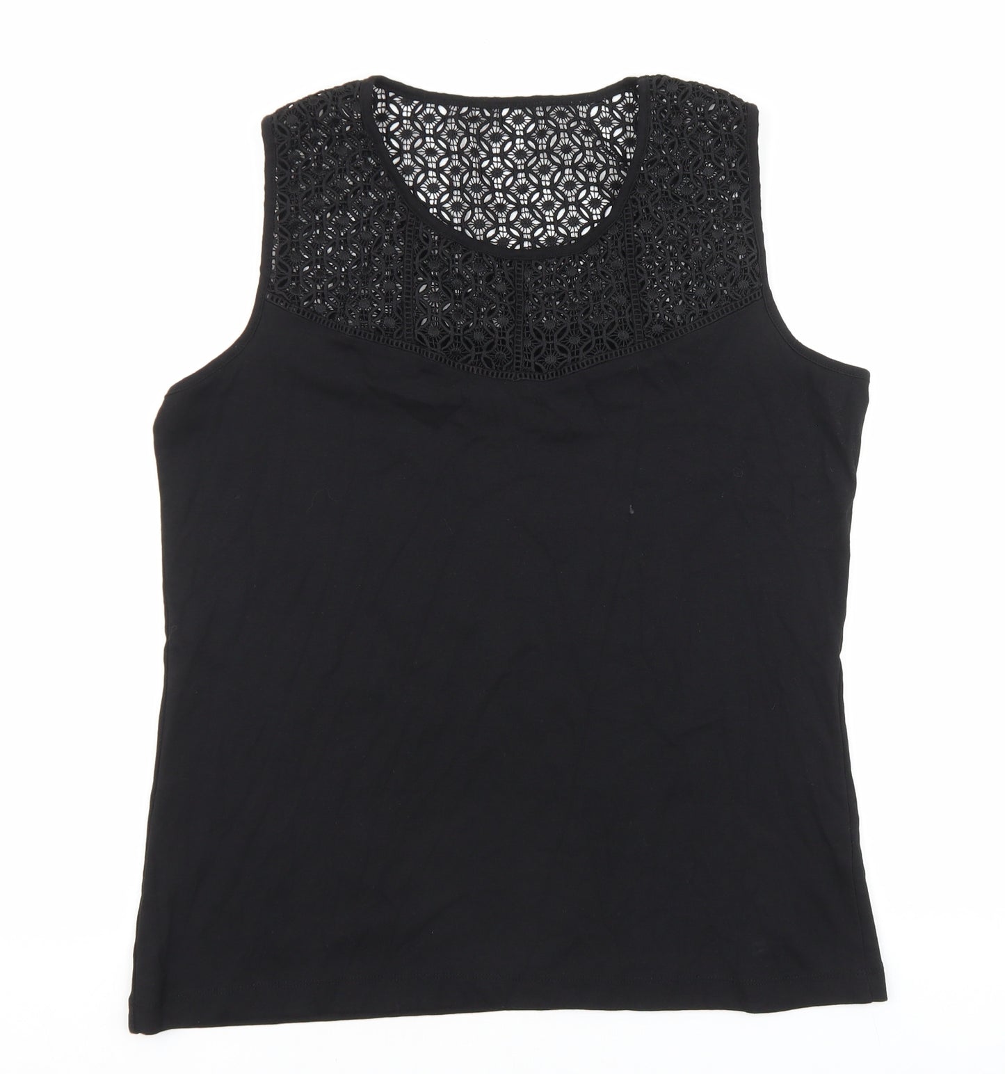 TU Womens Black Cotton Basic Tank Size 18 Round Neck - Lace Detail