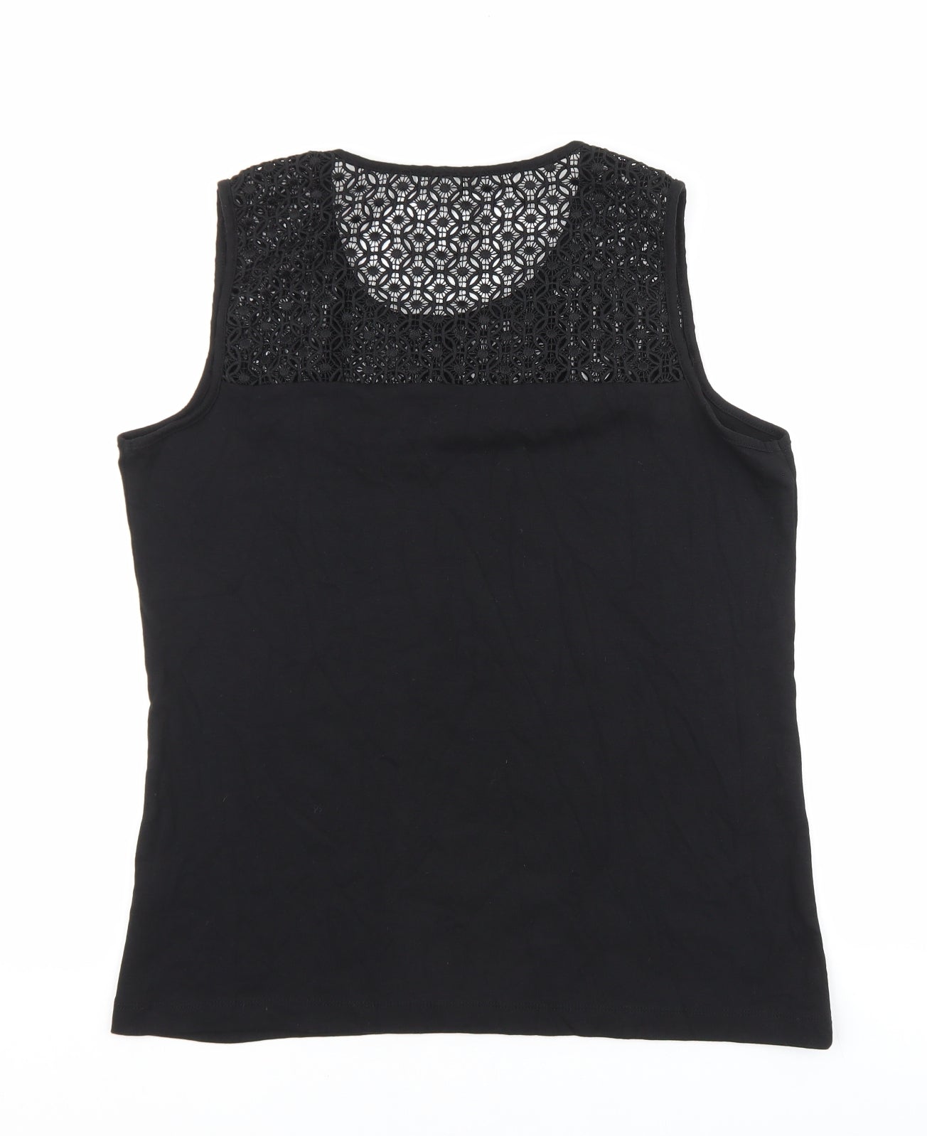 TU Womens Black Cotton Basic Tank Size 18 Round Neck - Lace Detail