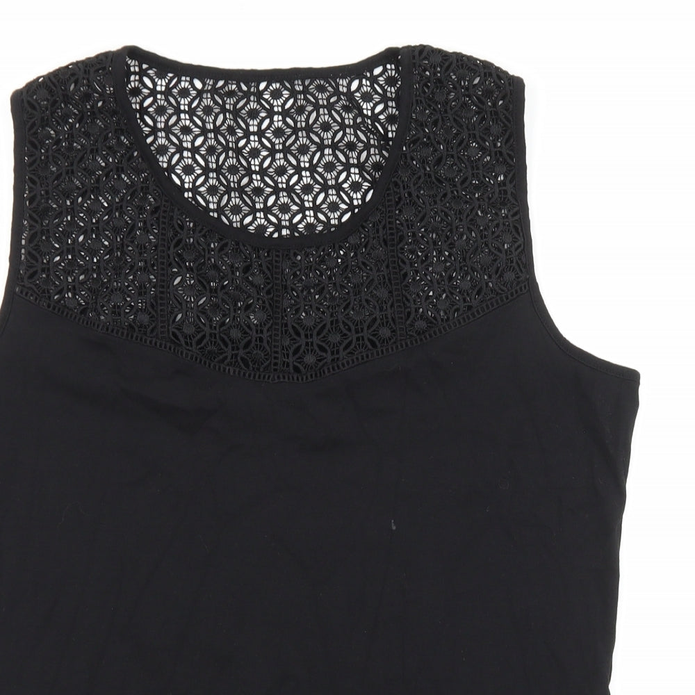 TU Womens Black Cotton Basic Tank Size 18 Round Neck - Lace Detail