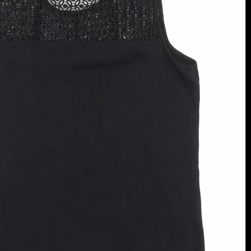 TU Womens Black Cotton Basic Tank Size 18 Round Neck - Lace Detail