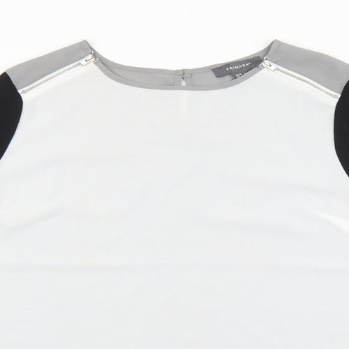 Primark Womens White Polyester Basic Blouse Size 14 Round Neck - Zip Detail