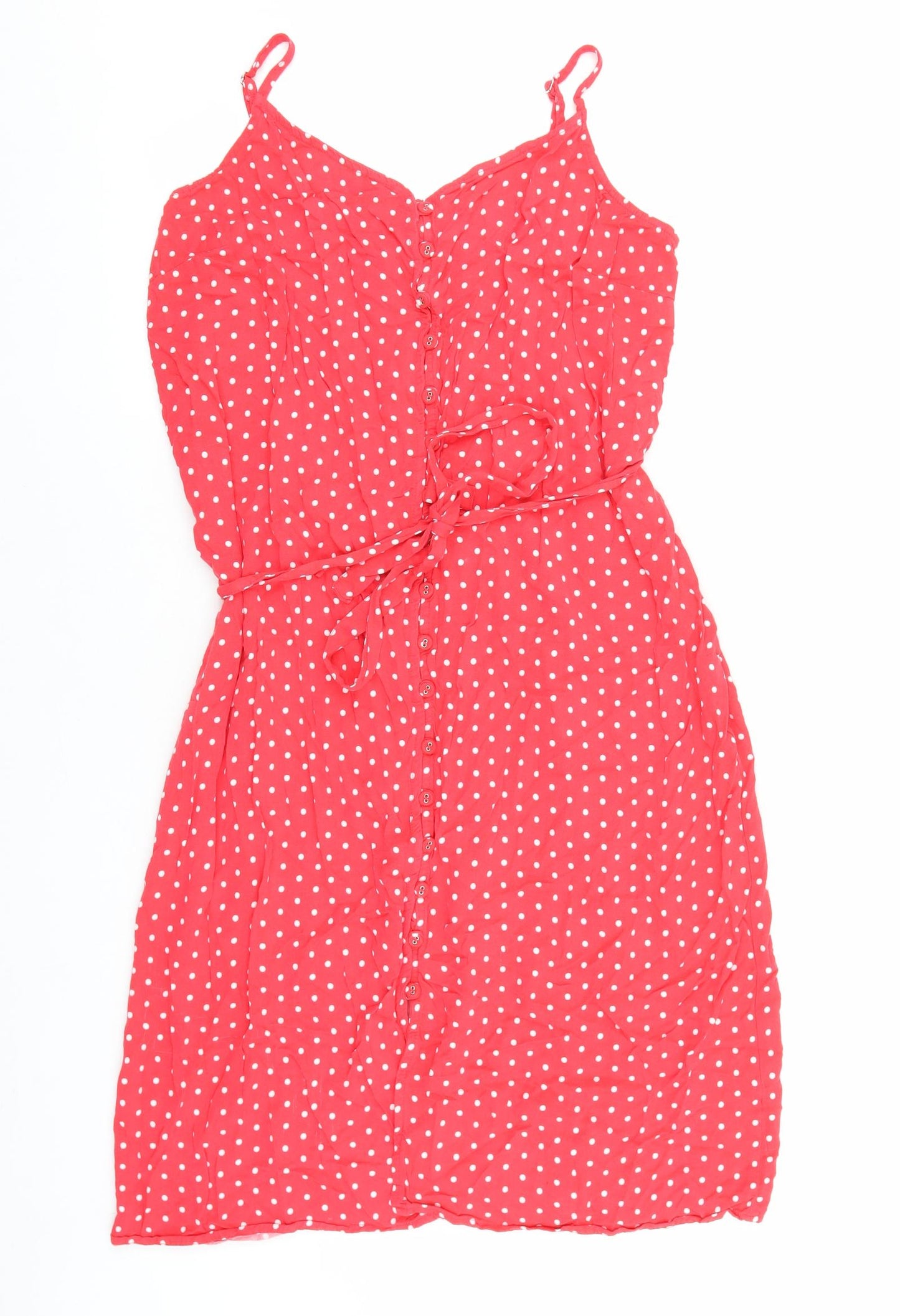 TU Womens Red Polka Dot Viscose Slip Dress Size 16 V-Neck Button
