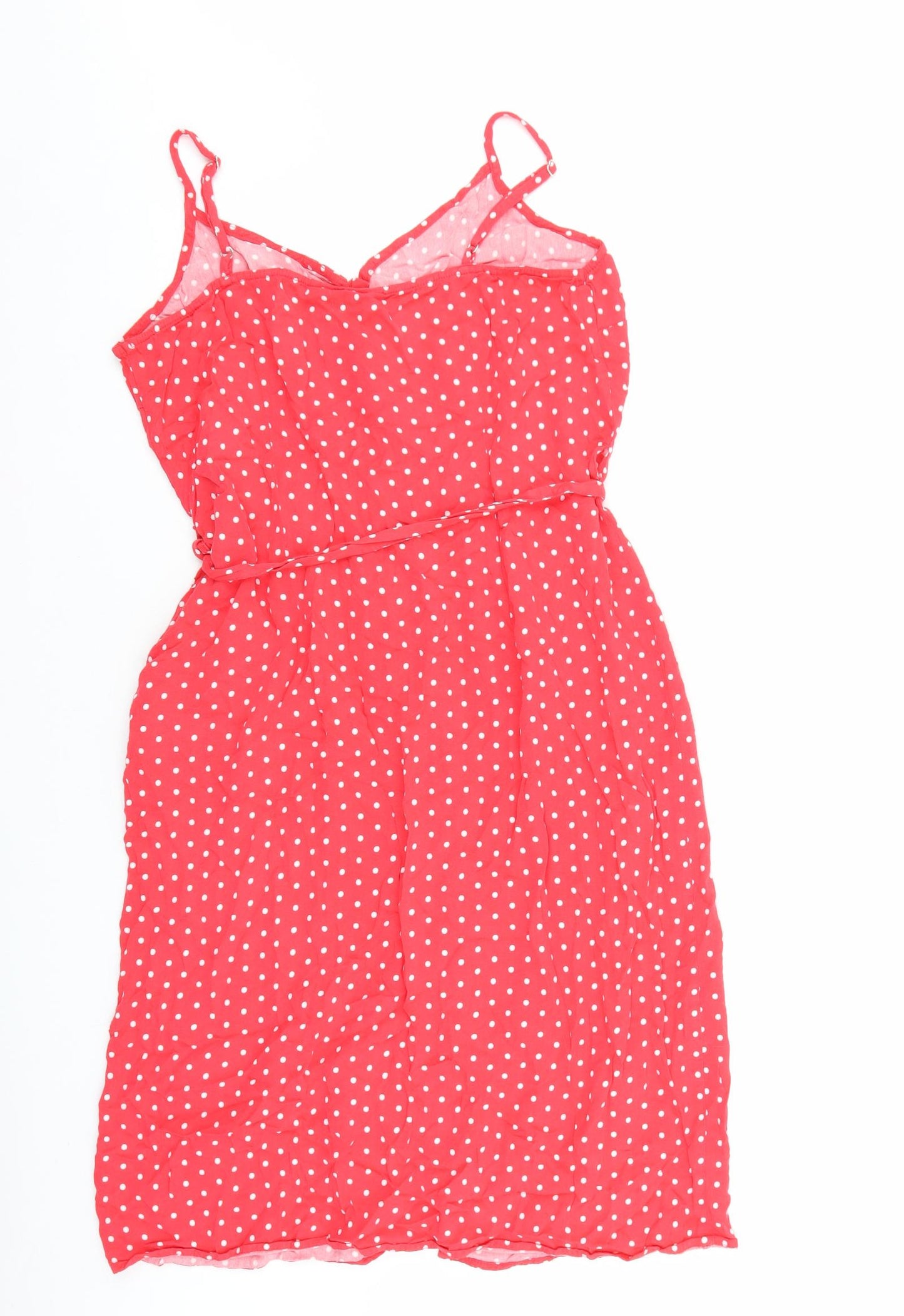 TU Womens Red Polka Dot Viscose Slip Dress Size 16 V-Neck Button