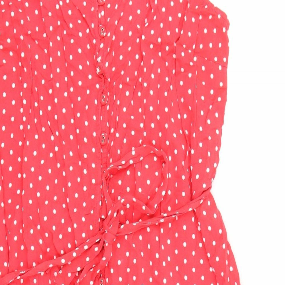 TU Womens Red Polka Dot Viscose Slip Dress Size 16 V-Neck Button