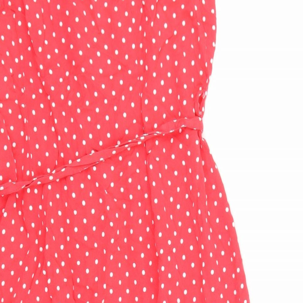 TU Womens Red Polka Dot Viscose Slip Dress Size 16 V-Neck Button