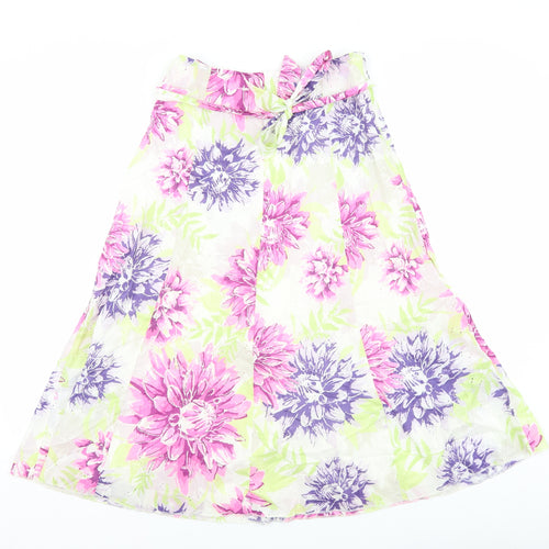 Marks and Spencer Womens Multicoloured Floral Cotton Flare Skirt Size 10 Tie