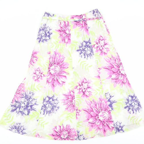 Marks and Spencer Womens Multicoloured Floral Cotton Flare Skirt Size 10 Tie