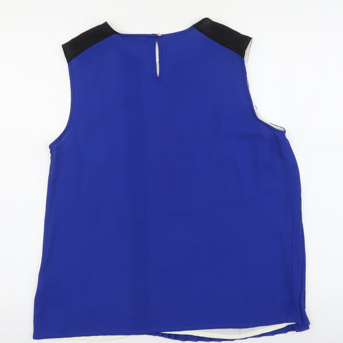 Marks and Spencer Womens Blue Geometric Polyester Basic Tank Size 12 Round Neck - Pleated front detail