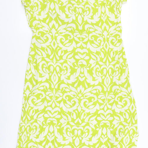 M&Co Womens Green Geometric Viscose Pencil Dress Size 18 V-Neck Button