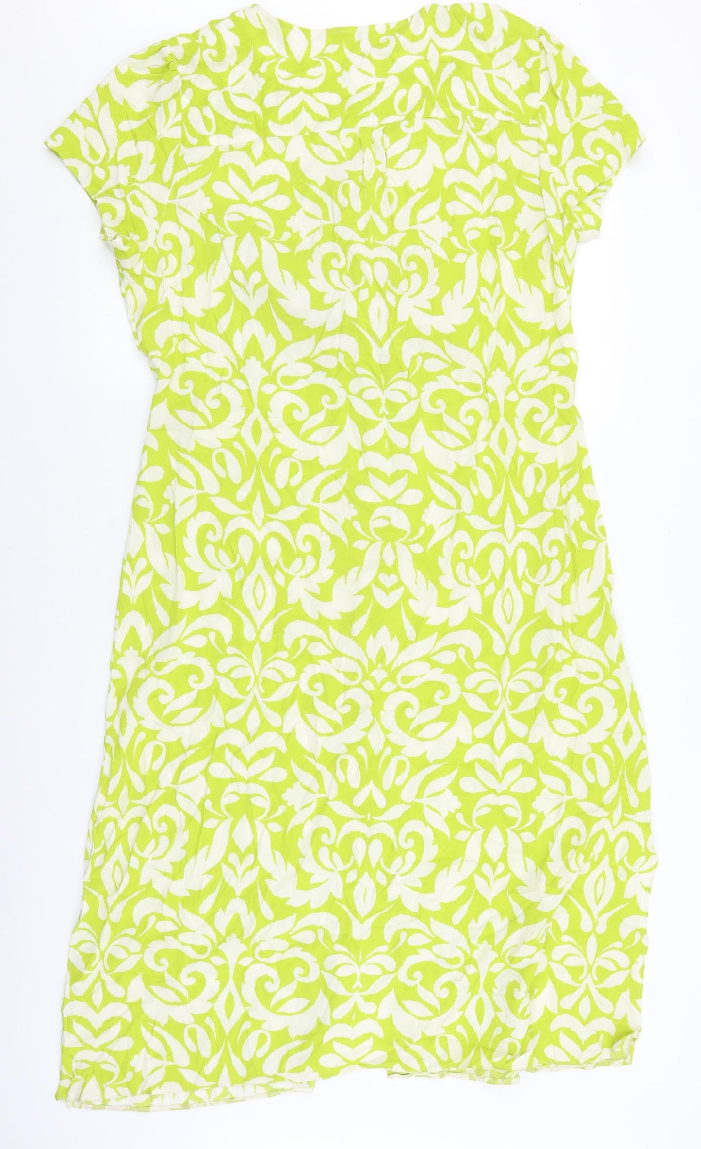 M&Co Womens Green Geometric Viscose Pencil Dress Size 18 V-Neck Button