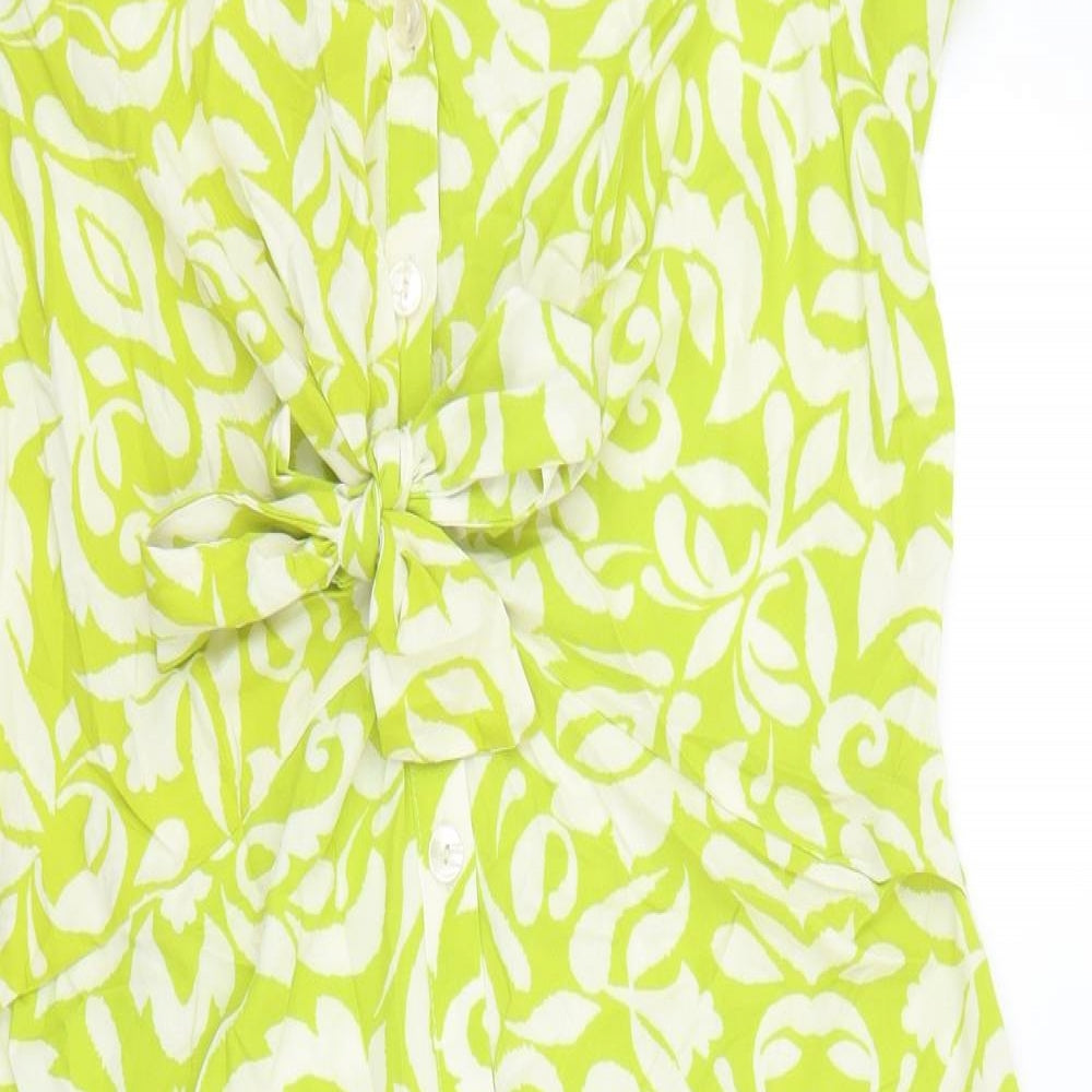 M&Co Womens Green Geometric Viscose Pencil Dress Size 18 V-Neck Button