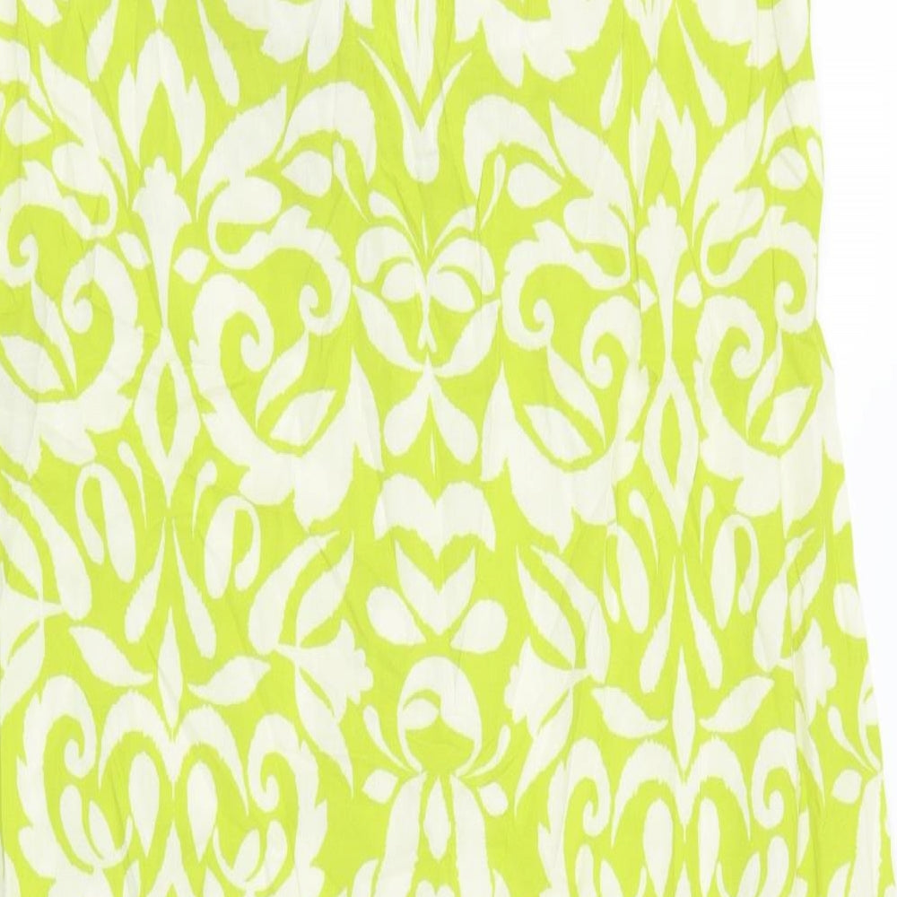 M&Co Womens Green Geometric Viscose Pencil Dress Size 18 V-Neck Button