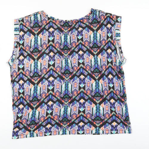 New Look Womens Multicoloured Geometric Cotton Basic T-Shirt Size 14 Round Neck