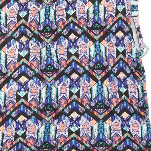 New Look Womens Multicoloured Geometric Cotton Basic T-Shirt Size 14 Round Neck