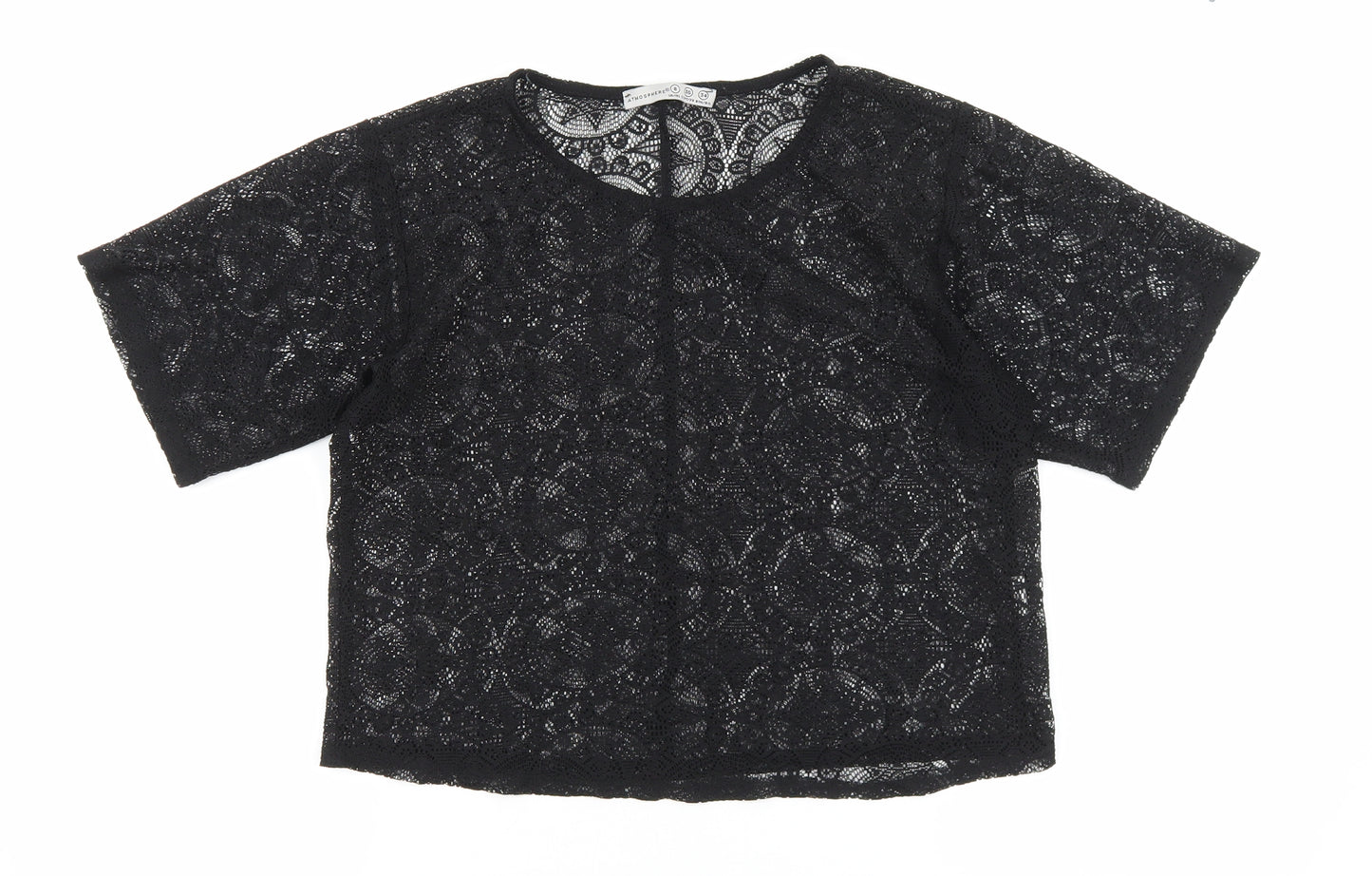 Atmosphere Womens Black Polyester Cropped T-Shirt Size 8 Round Neck - Lace top