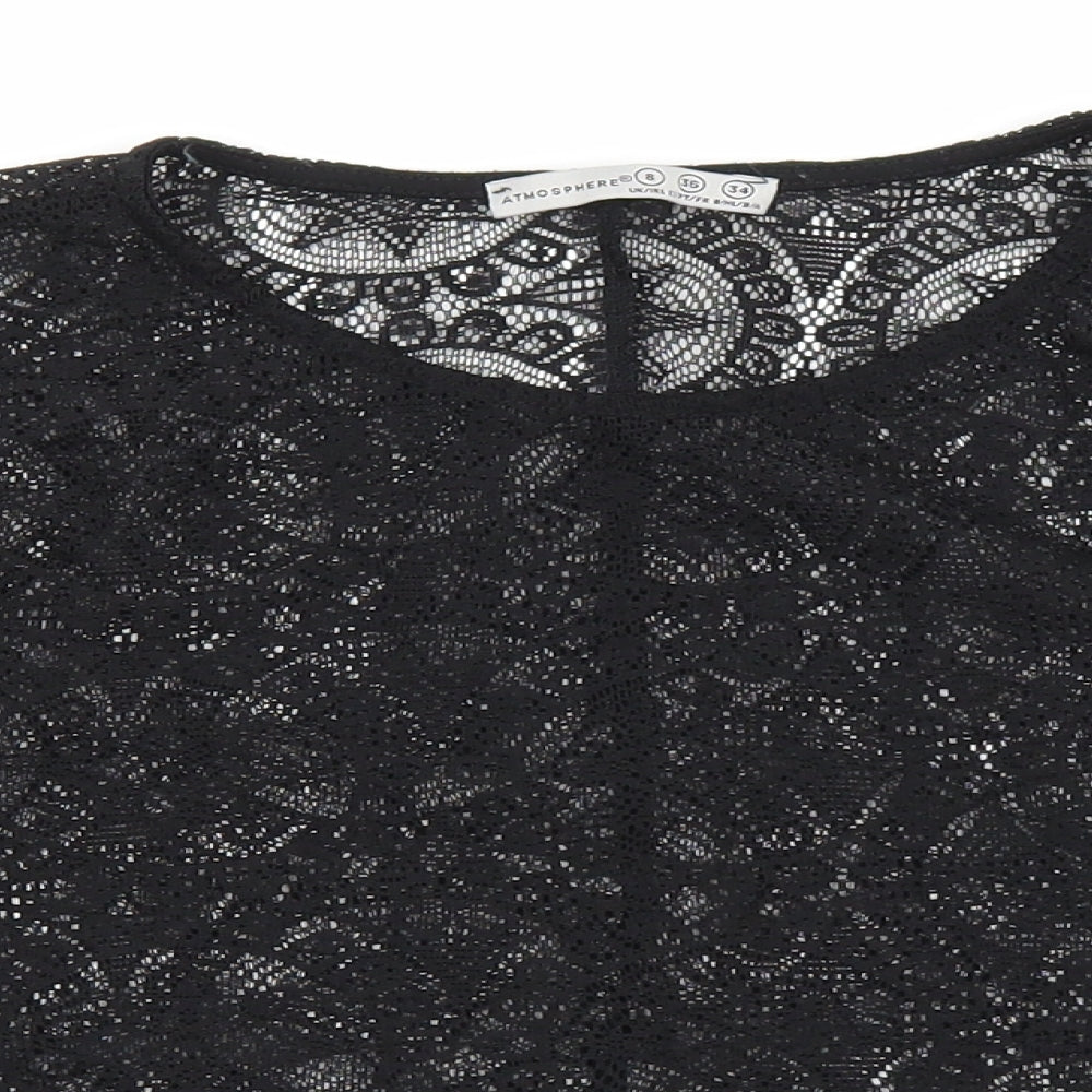 Atmosphere Womens Black Polyester Cropped T-Shirt Size 8 Round Neck - Lace top