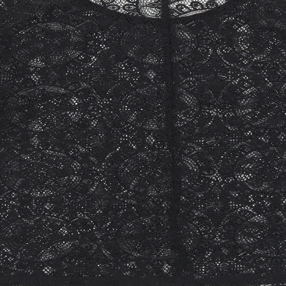 Atmosphere Womens Black Polyester Cropped T-Shirt Size 8 Round Neck - Lace top