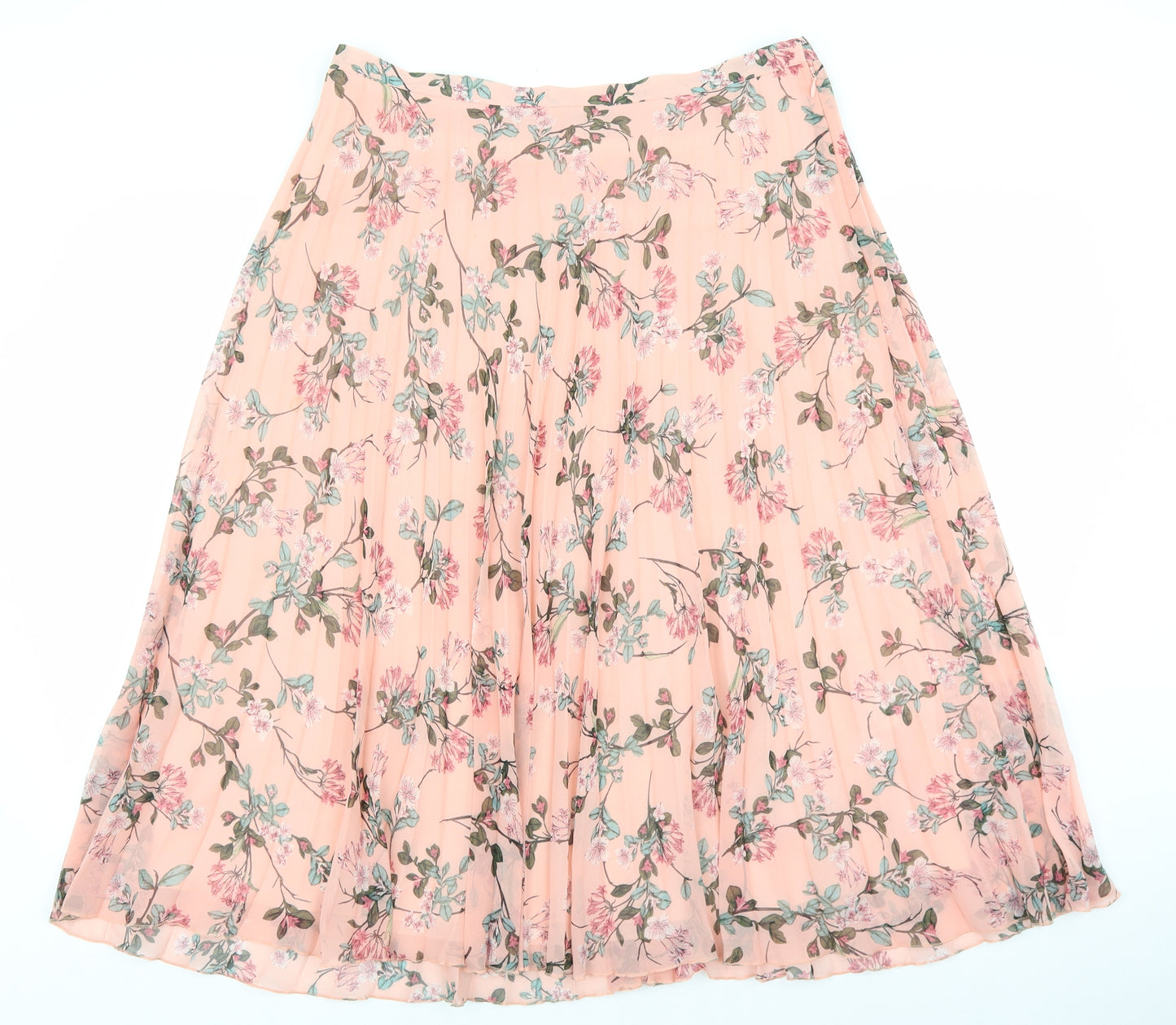 Marks and Spencer Womens Pink Floral Polyester Flare Skirt Size 14 Zip