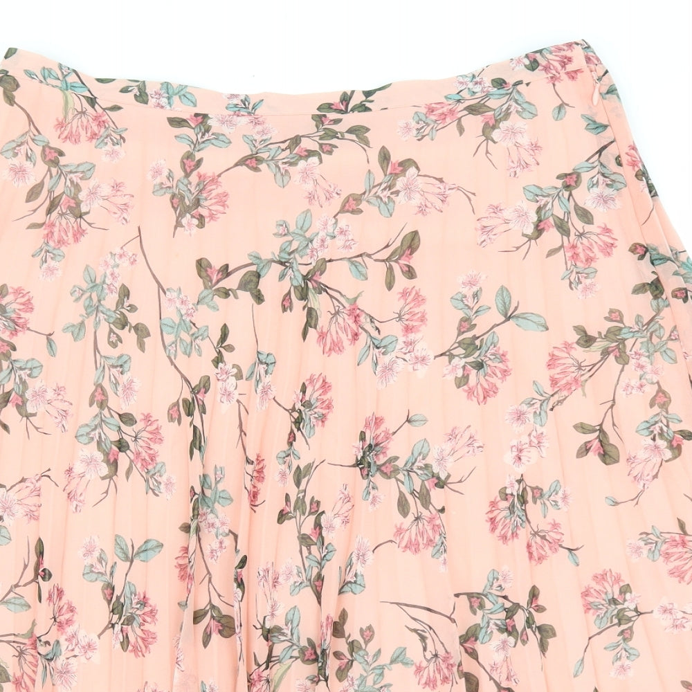 Marks and Spencer Womens Pink Floral Polyester Flare Skirt Size 14 Zip