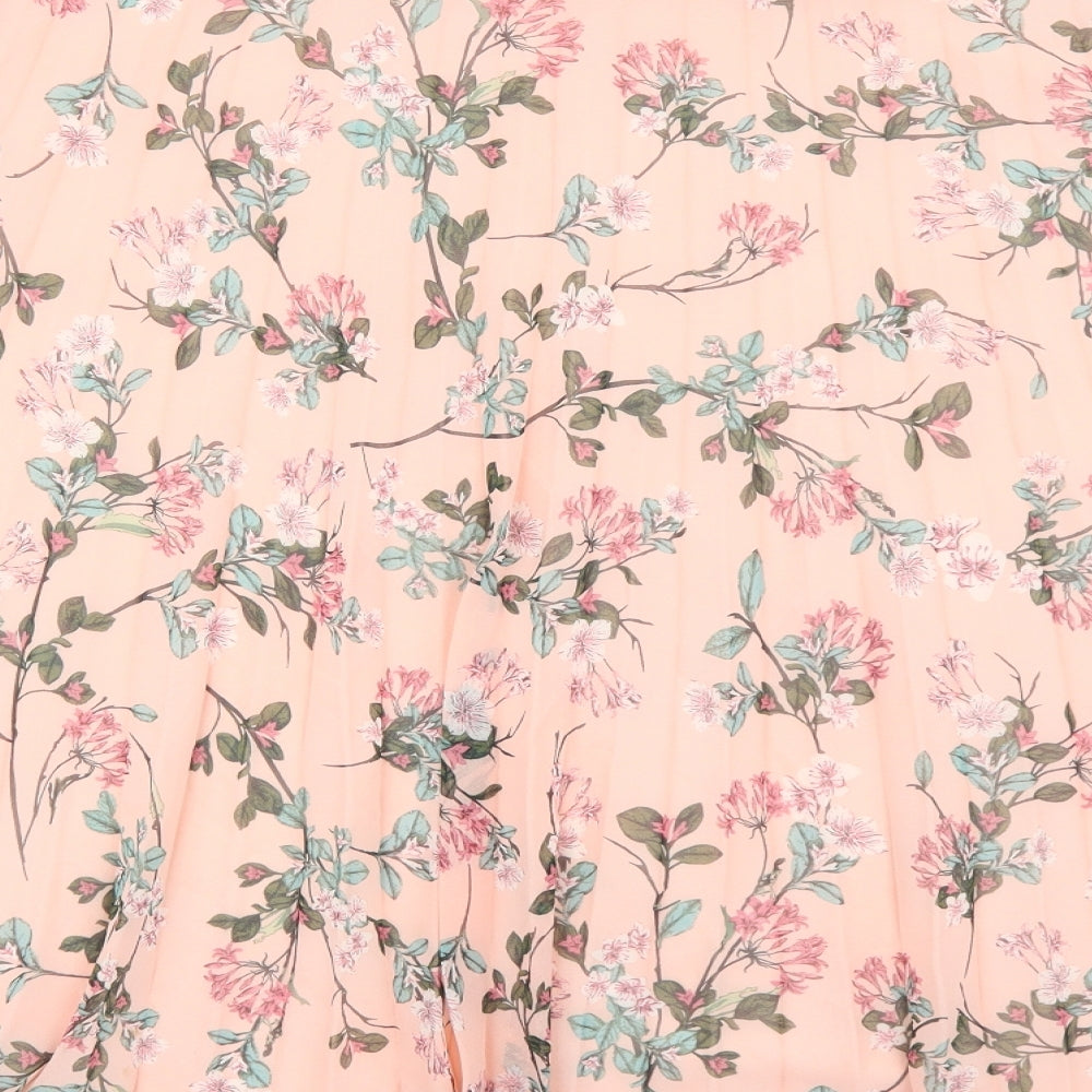 Marks and Spencer Womens Pink Floral Polyester Flare Skirt Size 14 Zip