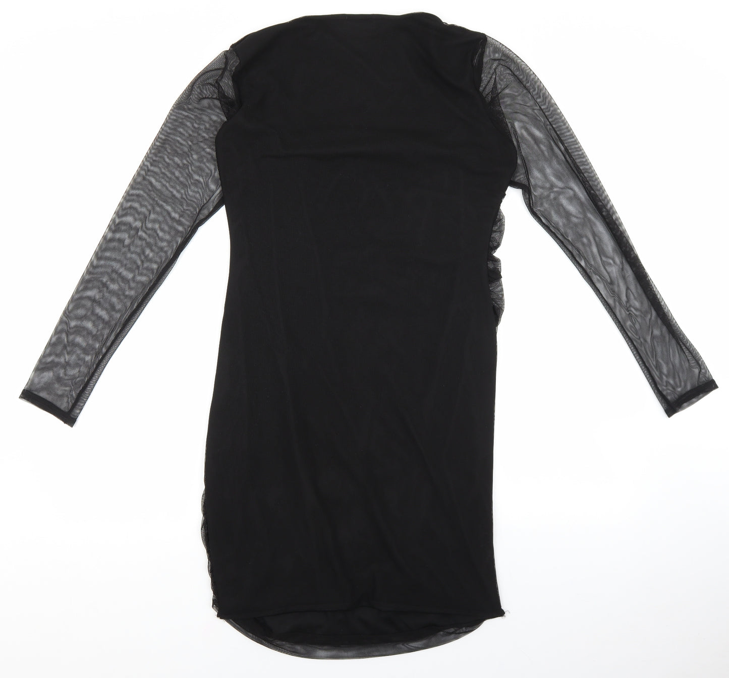 PRETTYLITTLETHING Womens Black Polyester Bodycon Size 16 Square Neck Pullover - Mesh Sleeves