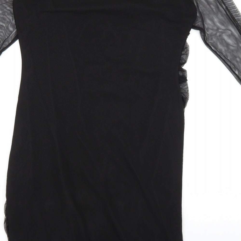 PRETTYLITTLETHING Womens Black Polyester Bodycon Size 16 Square Neck Pullover - Mesh Sleeves