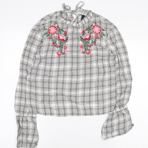 H&M Womens White Paisley Viscose Basic Blouse Size 8 Round Neck - Flower Detail