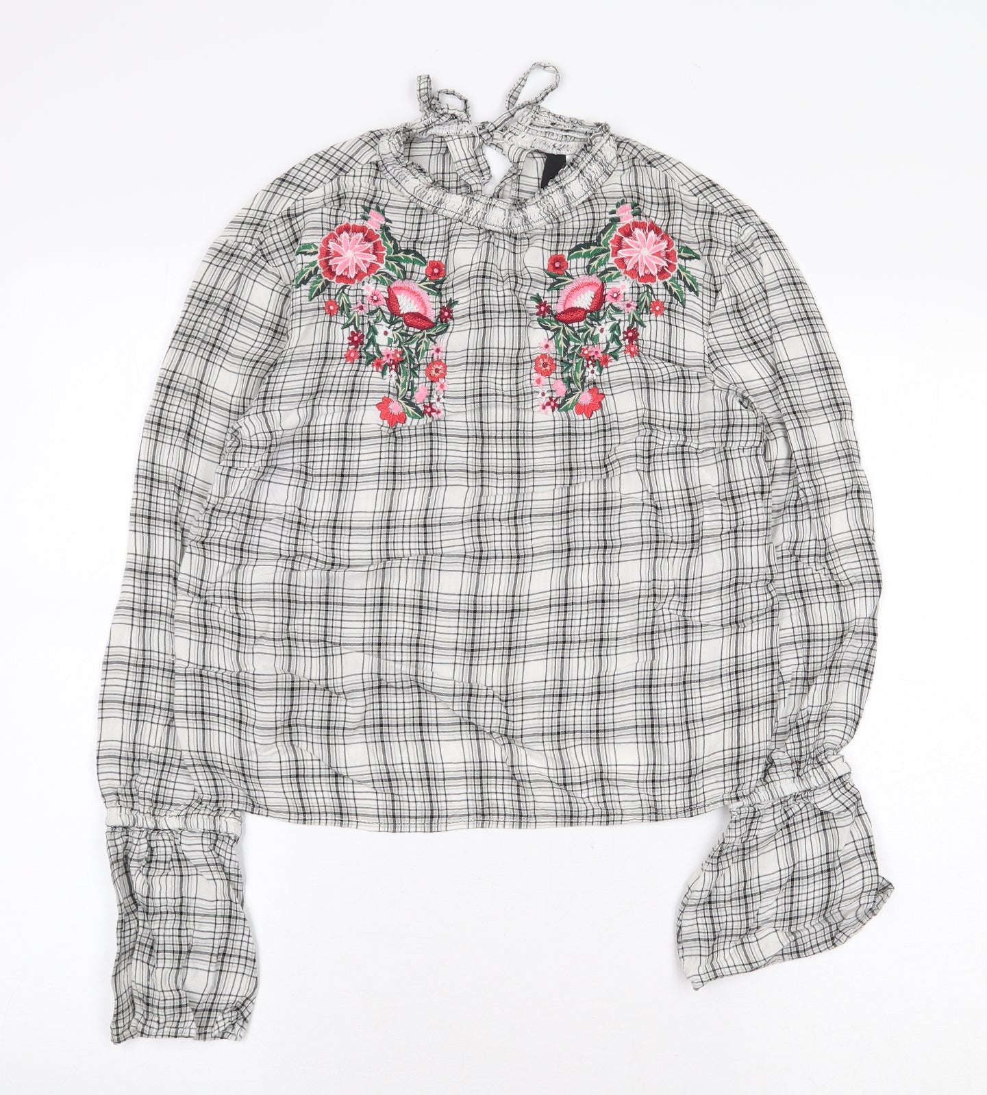 H&M Womens White Paisley Viscose Basic Blouse Size 8 Round Neck - Flower Detail