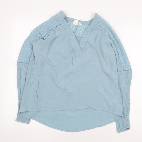 H&M Womens Blue Polyester Basic Blouse Size 6 V-Neck
