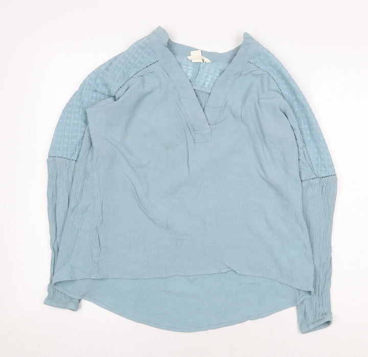 H&M Womens Blue Polyester Basic Blouse Size 6 V-Neck