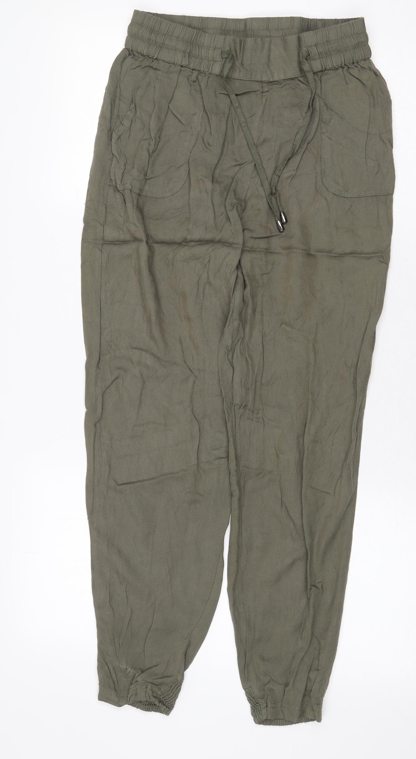 BHS Womens Green Viscose Trousers Size 10 Regular Drawstring