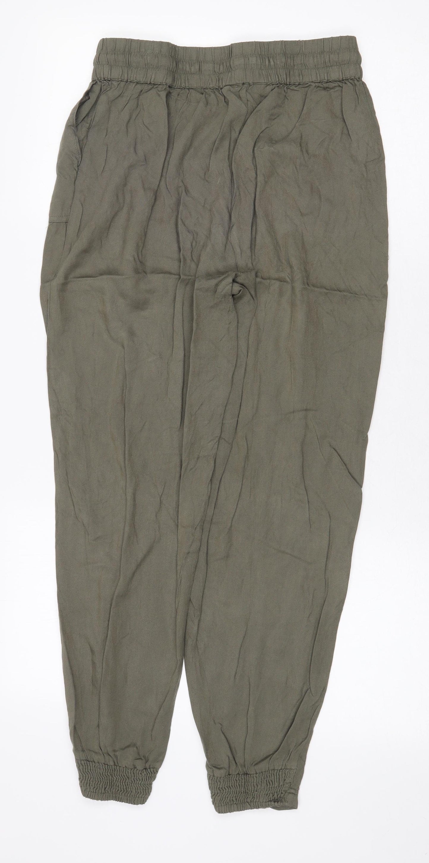 BHS Womens Green Viscose Trousers Size 10 Regular Drawstring