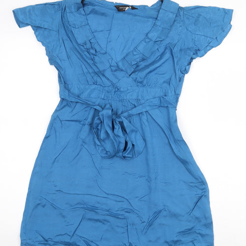 Dorothy Perkins Womens Blue Viscose Mini Size 10 V-Neck Tie