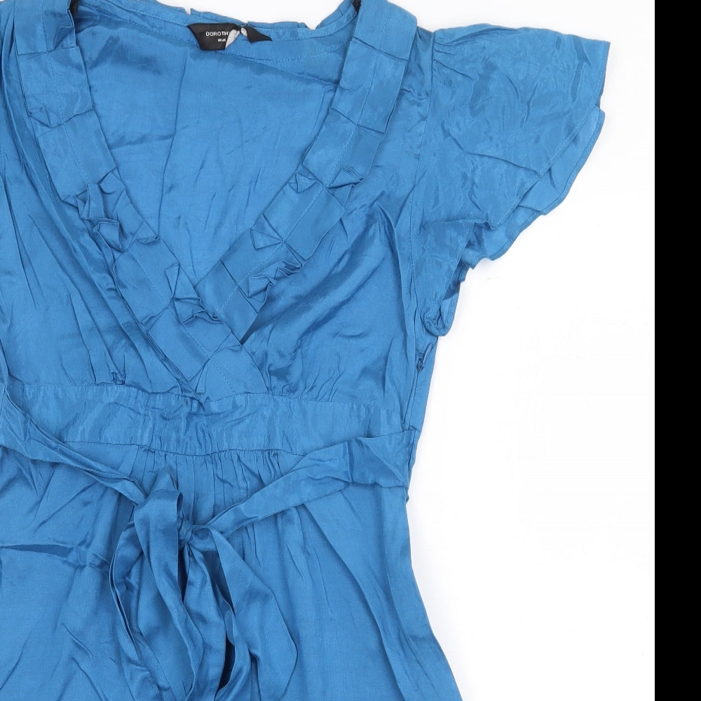 Dorothy Perkins Womens Blue Viscose Mini Size 10 V-Neck Tie